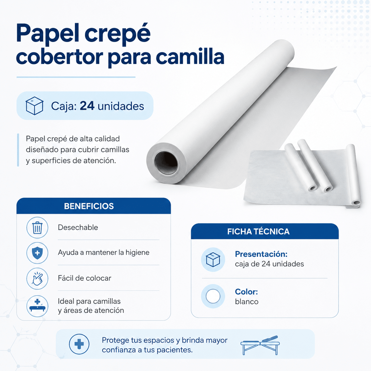 Papel Crepe Cobertor para Camilla - Imagen 2