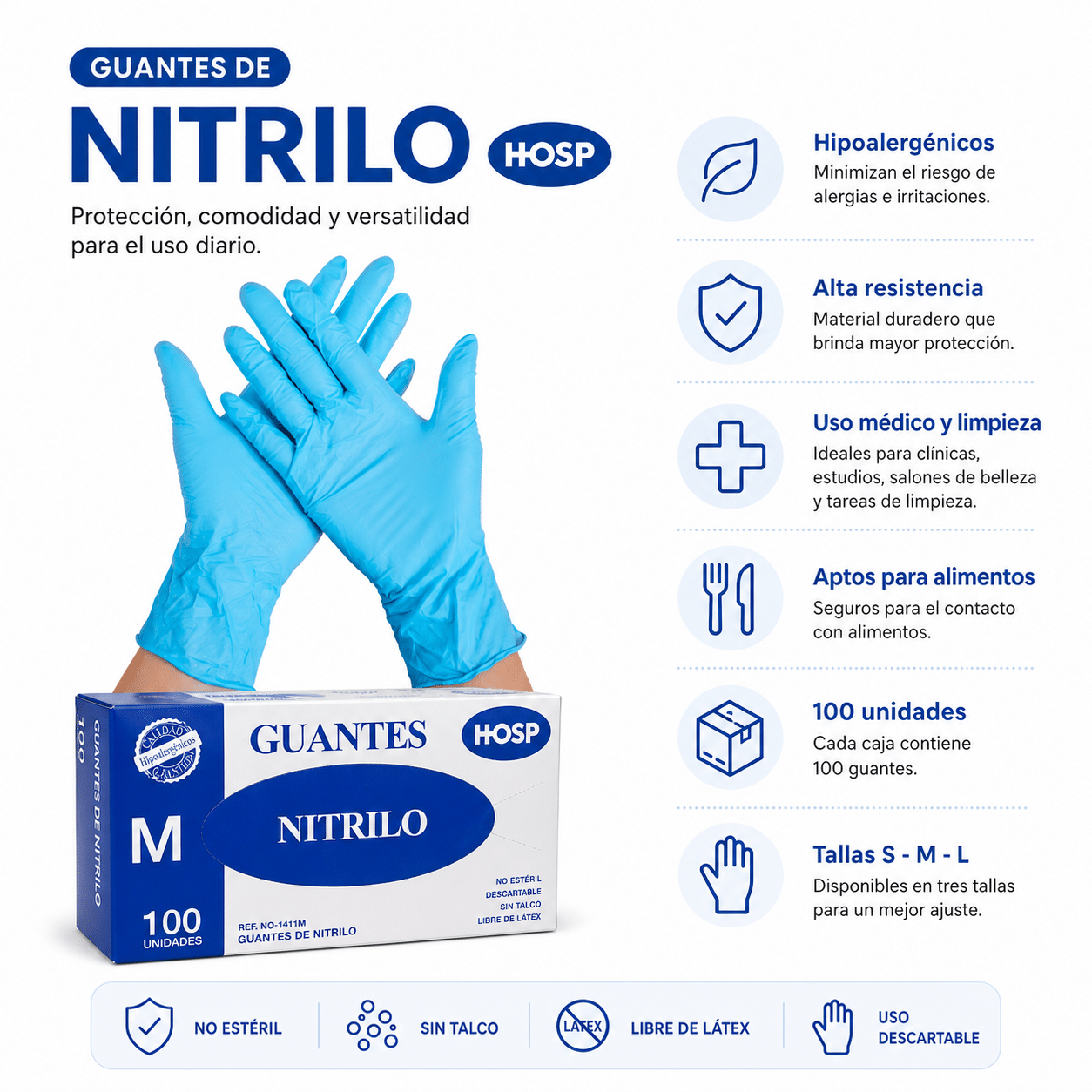 Guante de Nitrilo celeste Hosp - Imagen 2