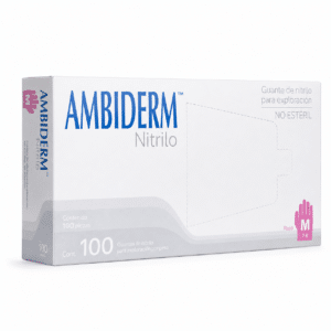 Guantes de nitrilo rosa Ambiderm talla M — caja de 100 unidades