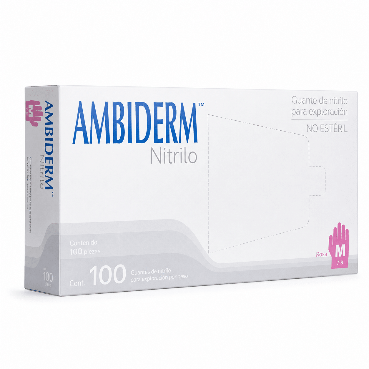 Guantes de nitrilo rosa Ambiderm talla M — caja de 100 unidades