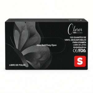 Guantes de vinilo Clarex negros, talla S — caja de 100 unidades