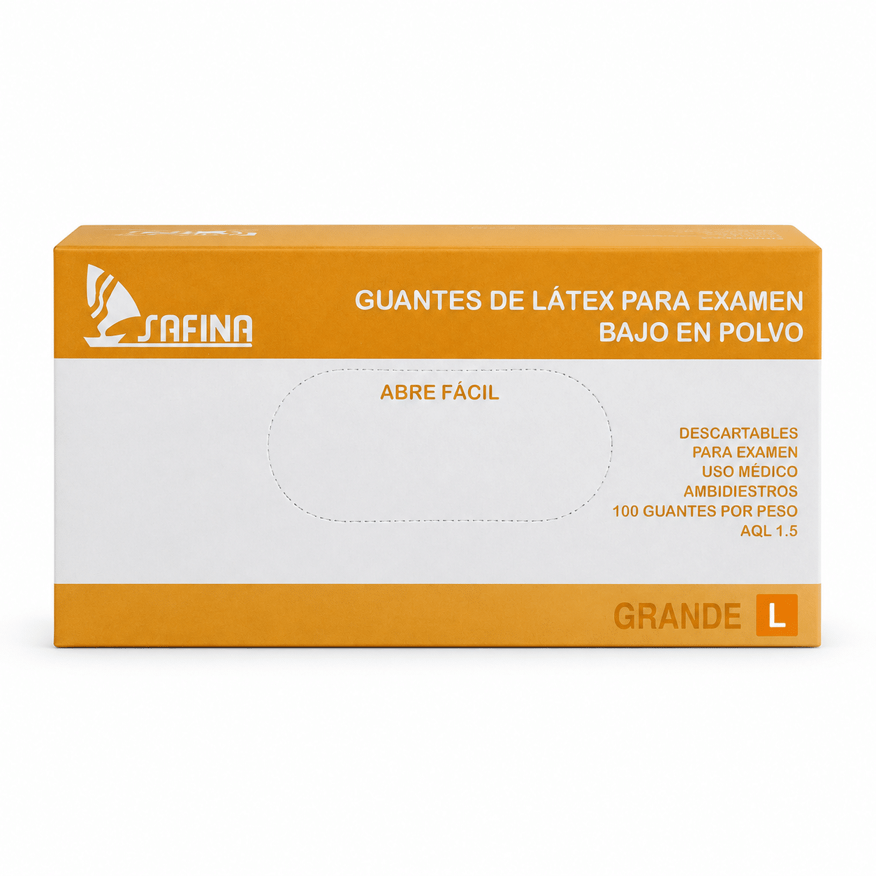 Guantes de látex Safina con bajo polvo, blancos, talla L — caja de 100 unidades
