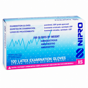 Guantes de látex Nipro con bajo polvo, blancos, talla XS — caja de 100 unidades