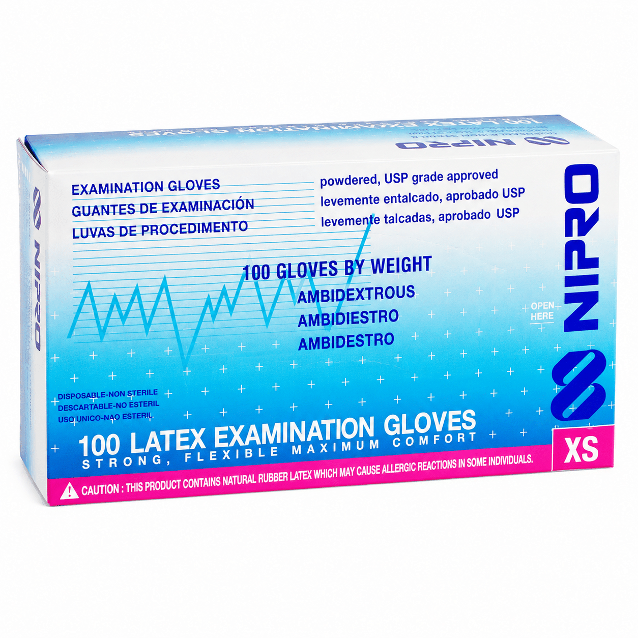 Guantes de látex Nipro con bajo polvo, blancos, talla XS — caja de 100 unidades