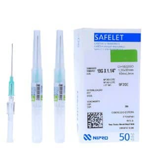 Catéter Safelet Nipro 18G — caja de 50 unidades