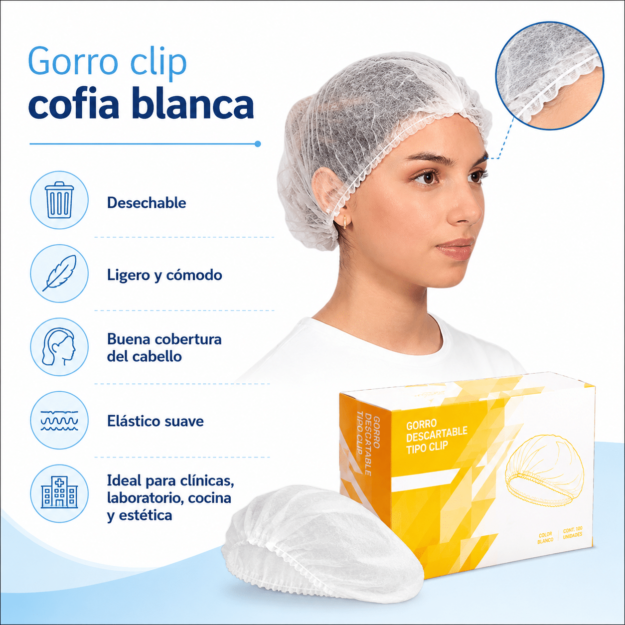 Gorro Cofia Clip blanco - Imagen 2